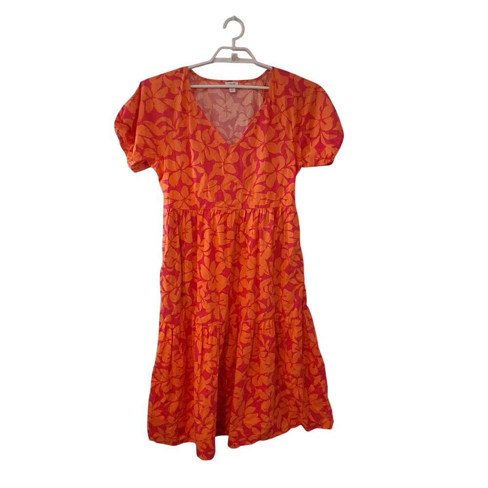 J Crew Factory dress womens 12 midi puff sleeves pockets floral cotton